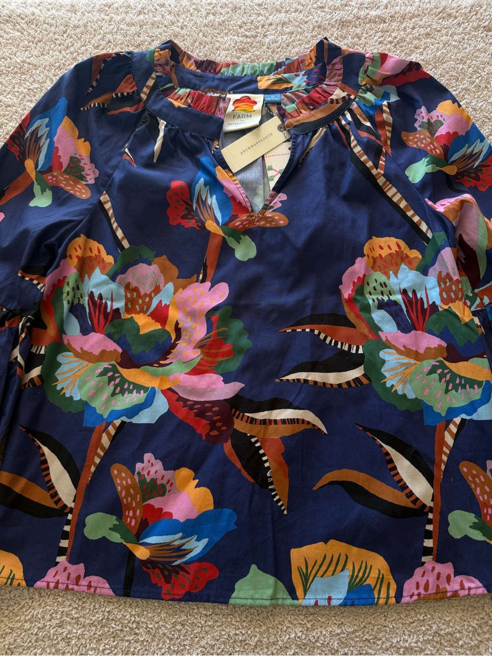 🌸 NWT Farm Rio x Anthropologie Vibrant Floral Blouse 🌸 - Picture 4 of 11